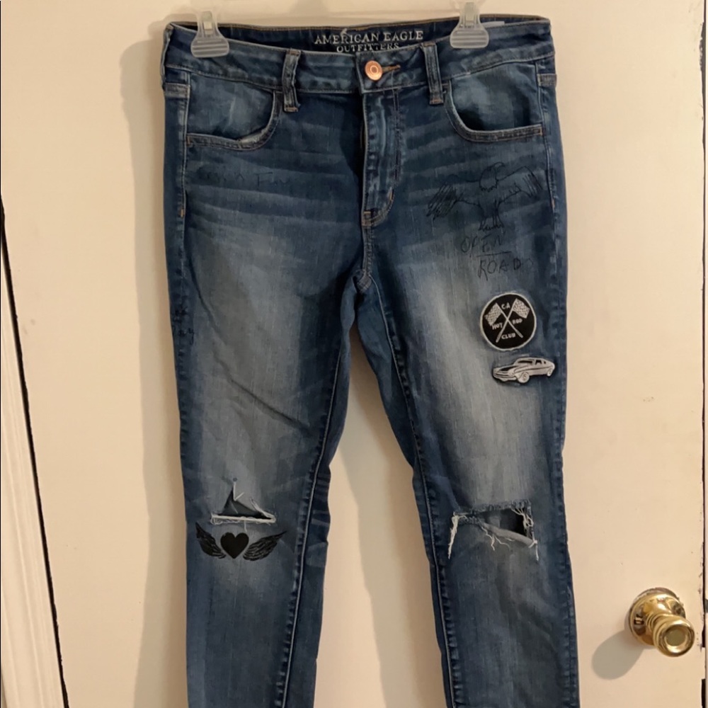 American eagle doodle patch jeans